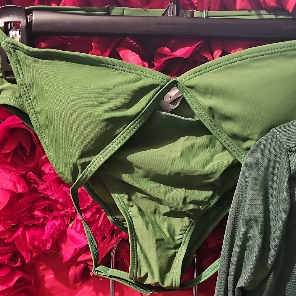 Shein NWT Green Bikini + Sheer Skirt & Open Sheer Cover Up Jacket Size 11 Years